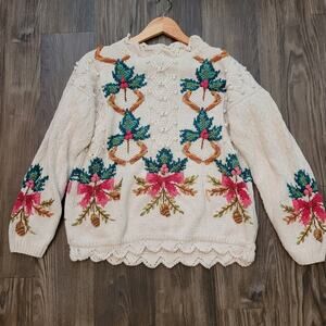 Vintage Jennifer Reed Hand Knit Floral Sweater  Cotton Blend 3D Knit Cottagecore